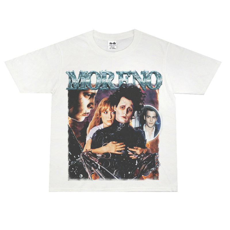 Film Star T Shirt Edward Short Sleeve Loose Retro American Street T-shirt Men and Women
