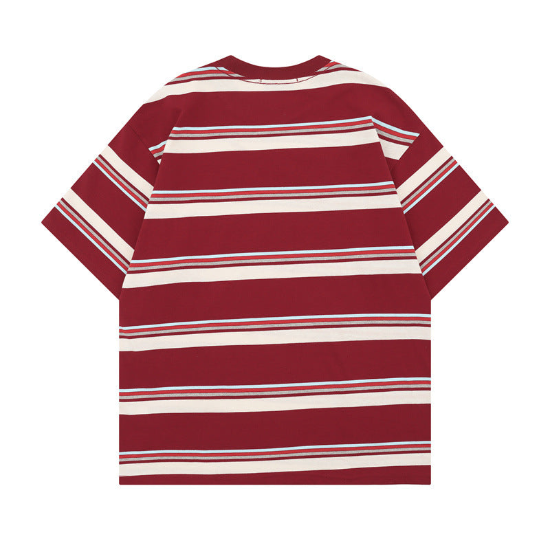 US drip outfits Summer Vintage Crew Neck Striped Casual Loose Short Sleeve T-Shirts