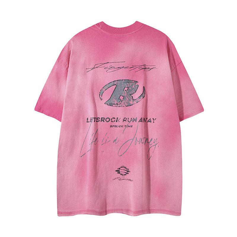 Camisas Retros wash gradual change print men's casual loose sports T-shirt