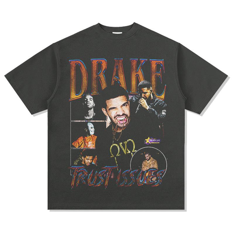 Streetwear masculino vintage hip hop drake drake print short sleeve t-shirt