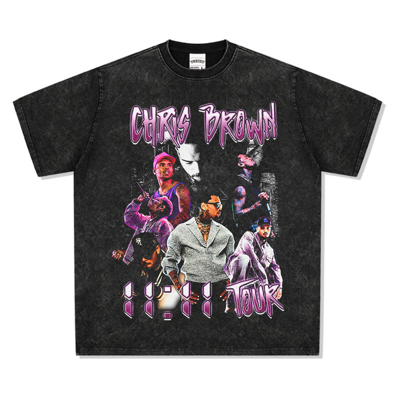 Outfit streetwear vintage chris brown print short sleeve t-shirt