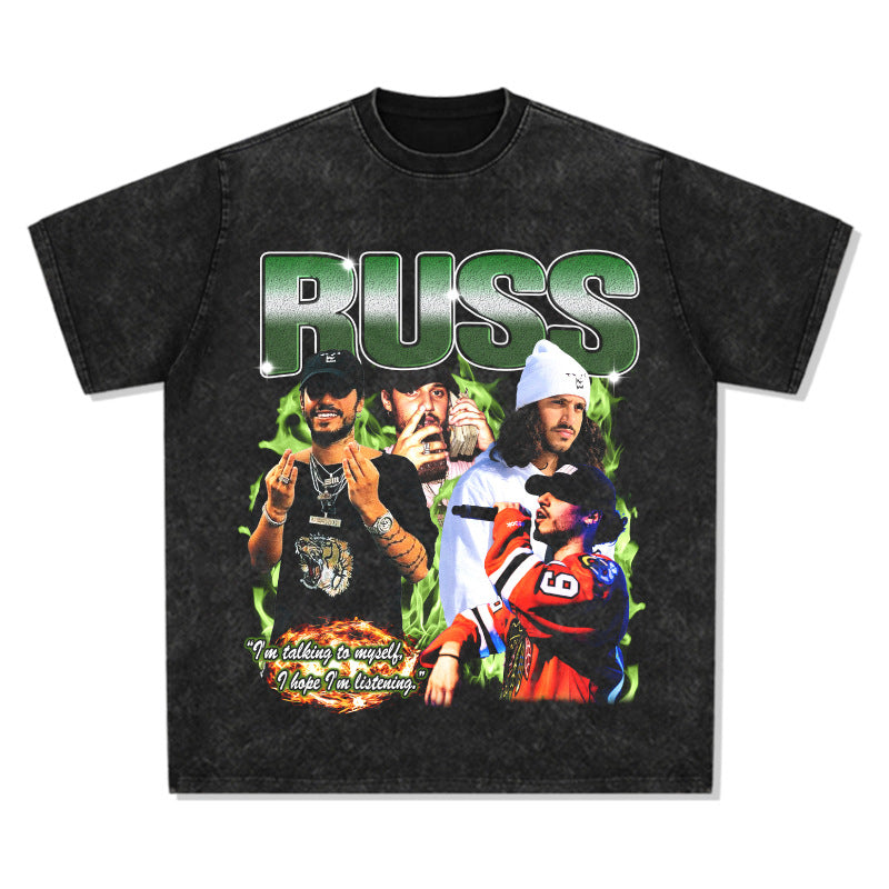 Cool t rapper vintage hip hop russ print long sleeve short sleeve t-shirt vintage