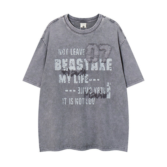 Y2K mens shirt retro loose summer round neck short sleeve T-shirt