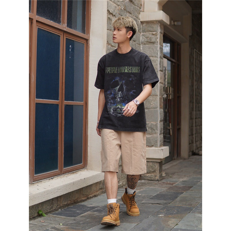 Film Star T Shirt Movie Ladder Devil Pure Cotton Loose Nostalgic Short Sleeve Trendy Heavy T-shirt for Men