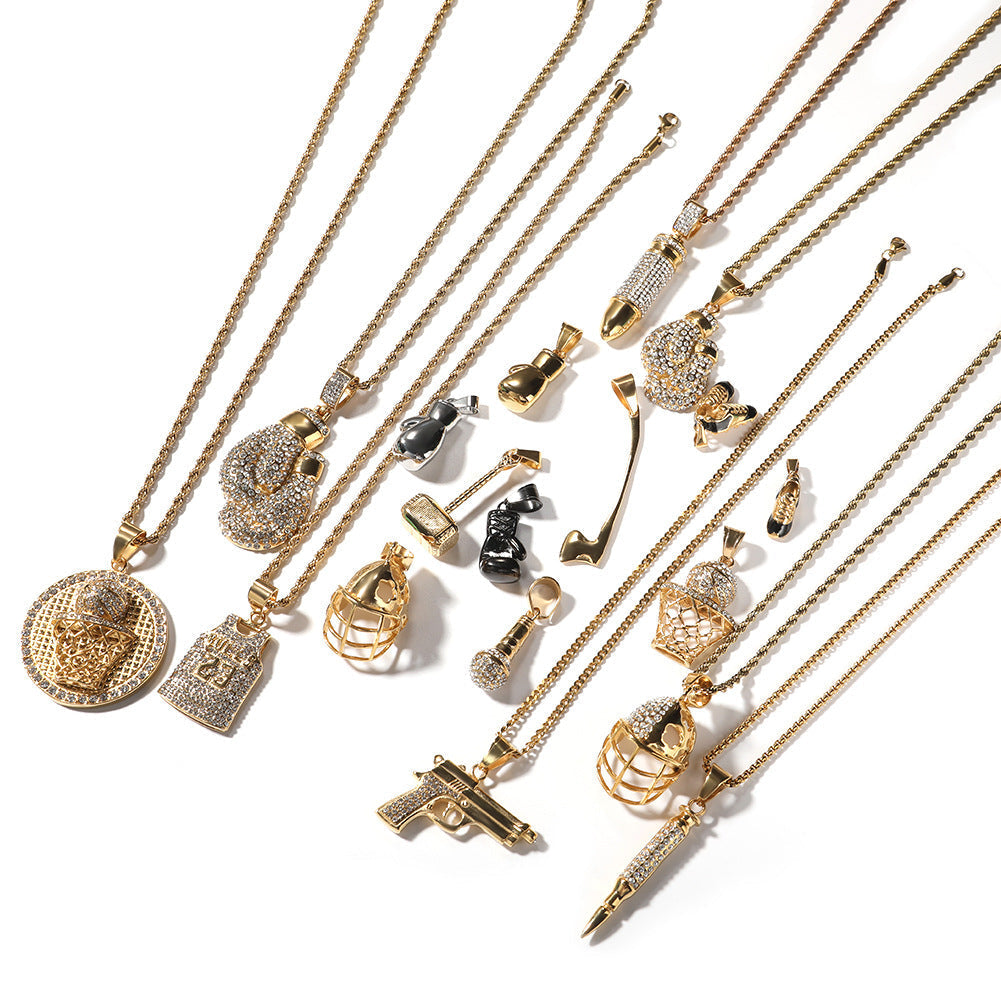 Jewelry Hip Hop Necklace Boxing Gloves Helmet Jersey Axe Hammer Pendant Necklace