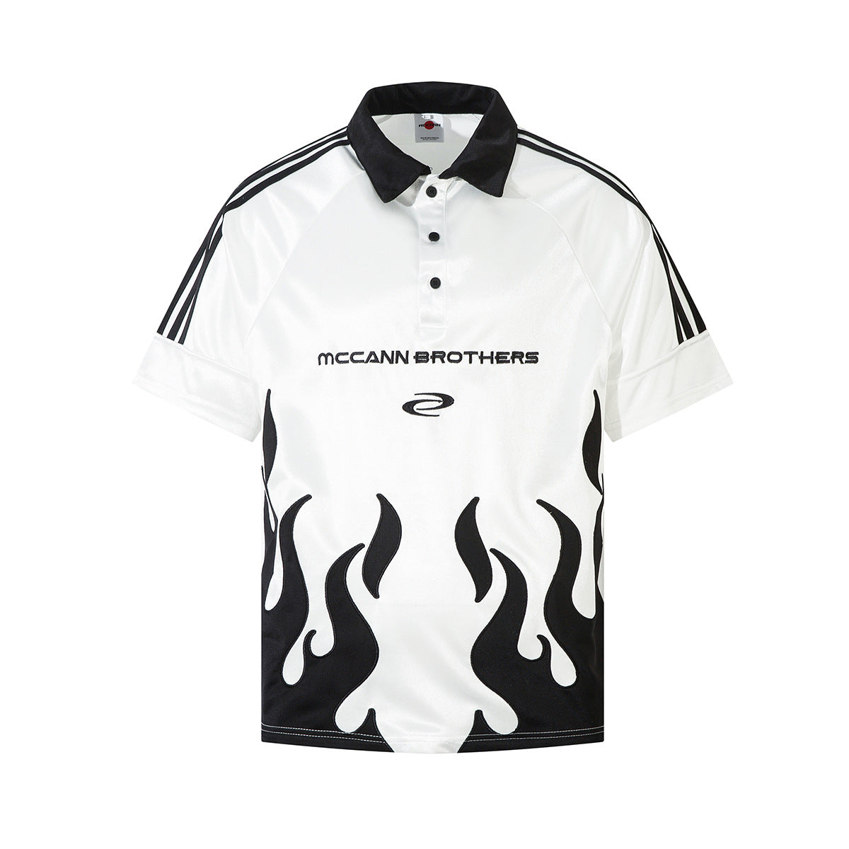 Retro Style Shirt For Men Summer Short Sleeve Flame Embroidery Sports Polo Shirt Lapel