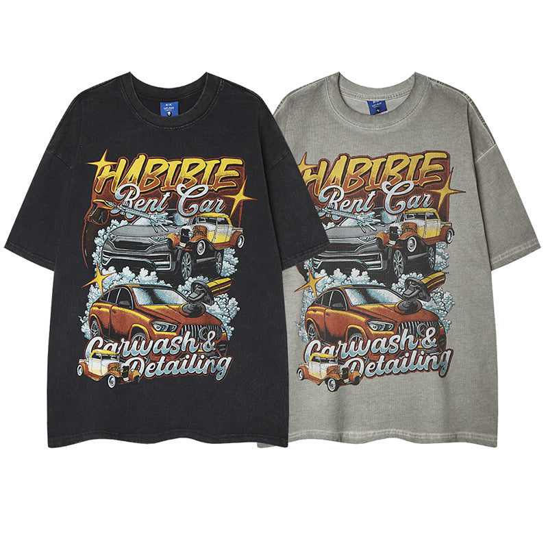 Nyc T Shirt Vintage Car Print Short Sleeve T-Shirt Summer Loose Casual Top