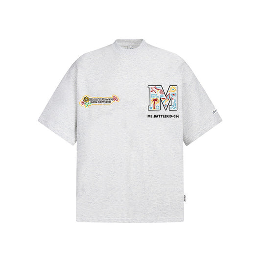Hip Hop Clothes New York Vintage Alphabet Floral Embroidery Short Sleeve T-Shirt