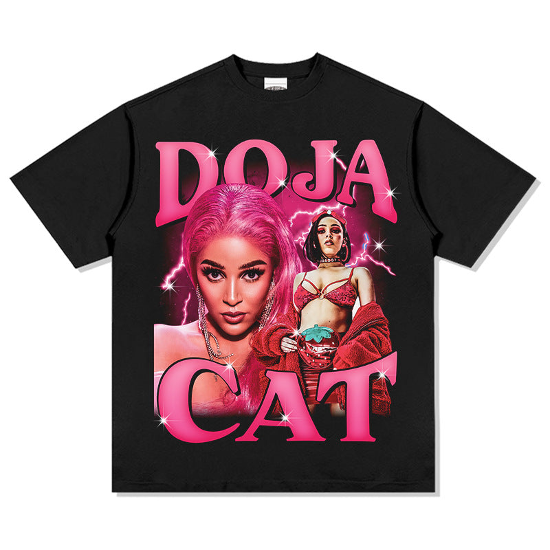 Streetwear masculino hip hop vintage Doja cat print short sleeve t-shirt vintage