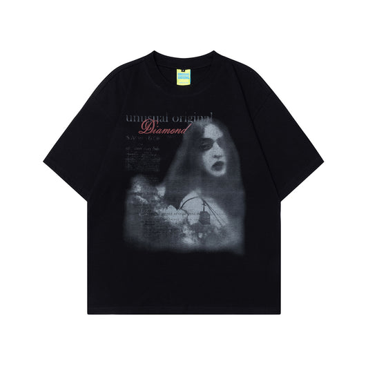 90s West Coast Hip Hop Fashion T Shirts Vintage Old Fuzzy Portrait Print Oversize Short Sleeve T-Shirt