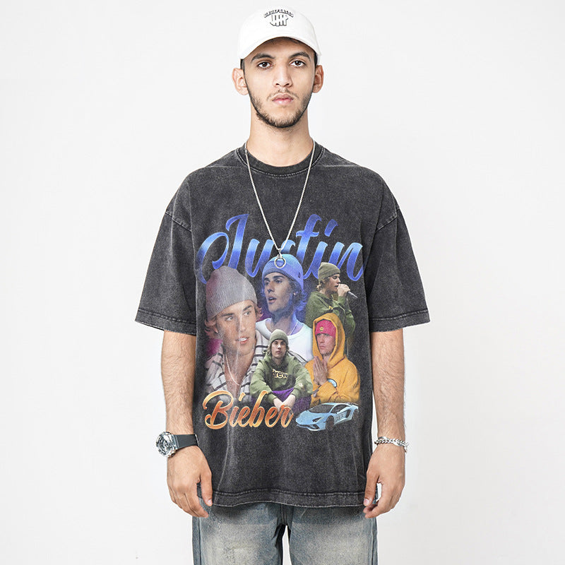 Cool t rapper Justin Bieber print short sleeve t-shirt