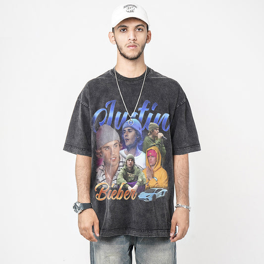 Cool t rapper Justin Bieber print short sleeve t-shirt