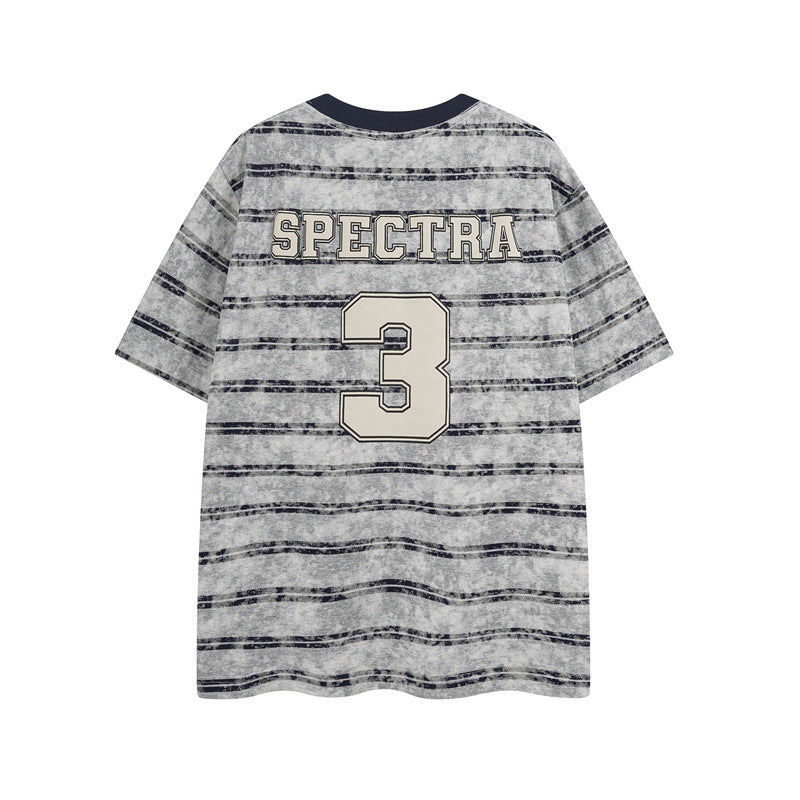 Casual Street Wear Vintage Striped Short Sleeve T-Shirt Crew Neck Loose Casual