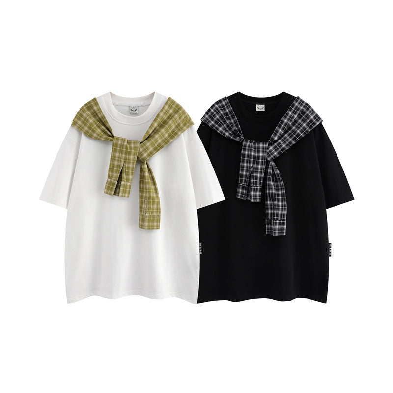 Camisas Retros Vintage Shawl Short Sleeve T-Shirt Oversize Casual Top