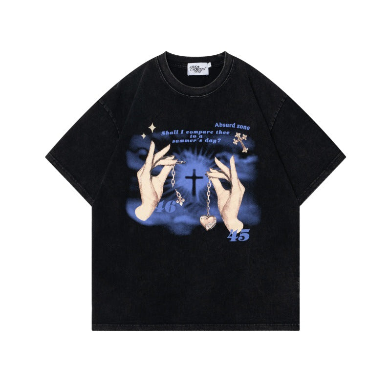 Camisetas streetwear summer retro letter print design casual loose short sleeve T-Shirt