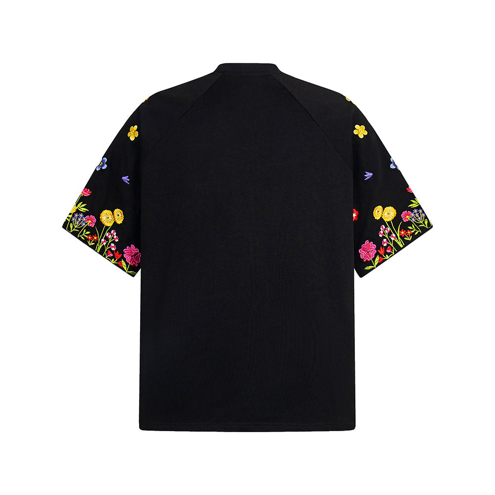 Nostalgia T Shirts Vintage Embroidery Summer Loose Casual Short Sleeve T-Shirt Top