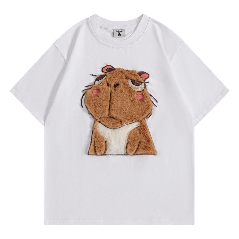Camisetas Streetwear Summer Vintage Cartoon Patch Doll Casual Loose Short Sleeve T-Shirt