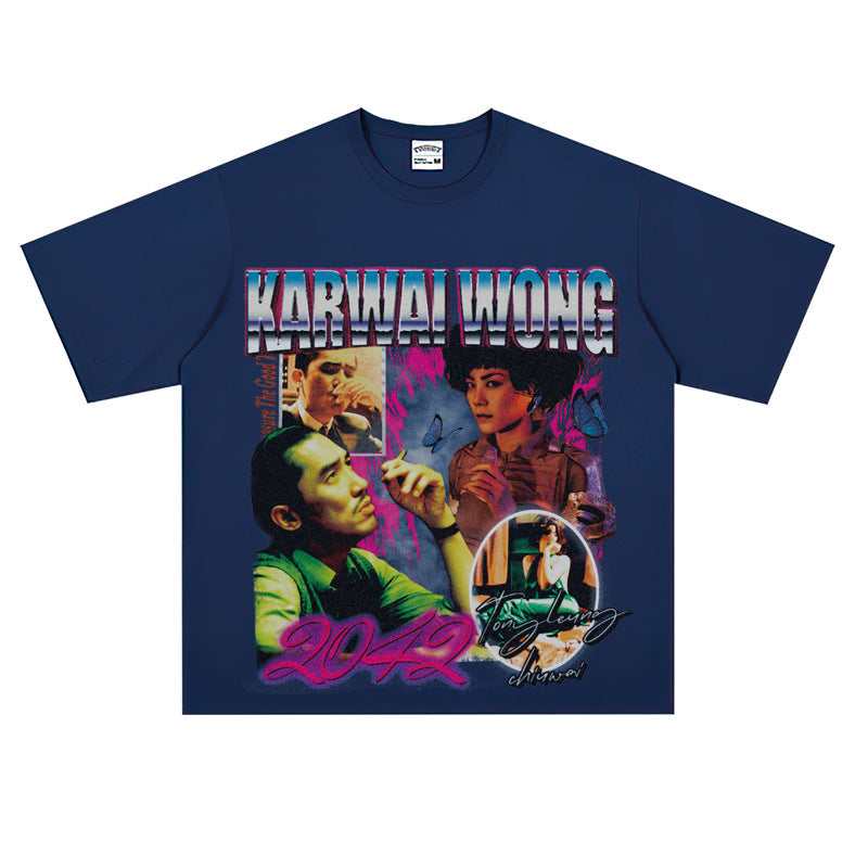 Film Star T Shirt Short Sleeve American Retro Loose round Neck T-shirt for Men and Women