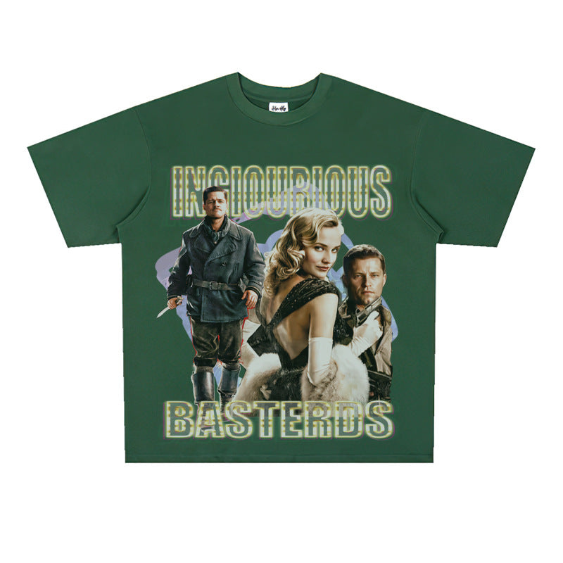 Film Star T Shirt Loose Heavy Weight Retro Street Cotton T-shirt American Men and Women