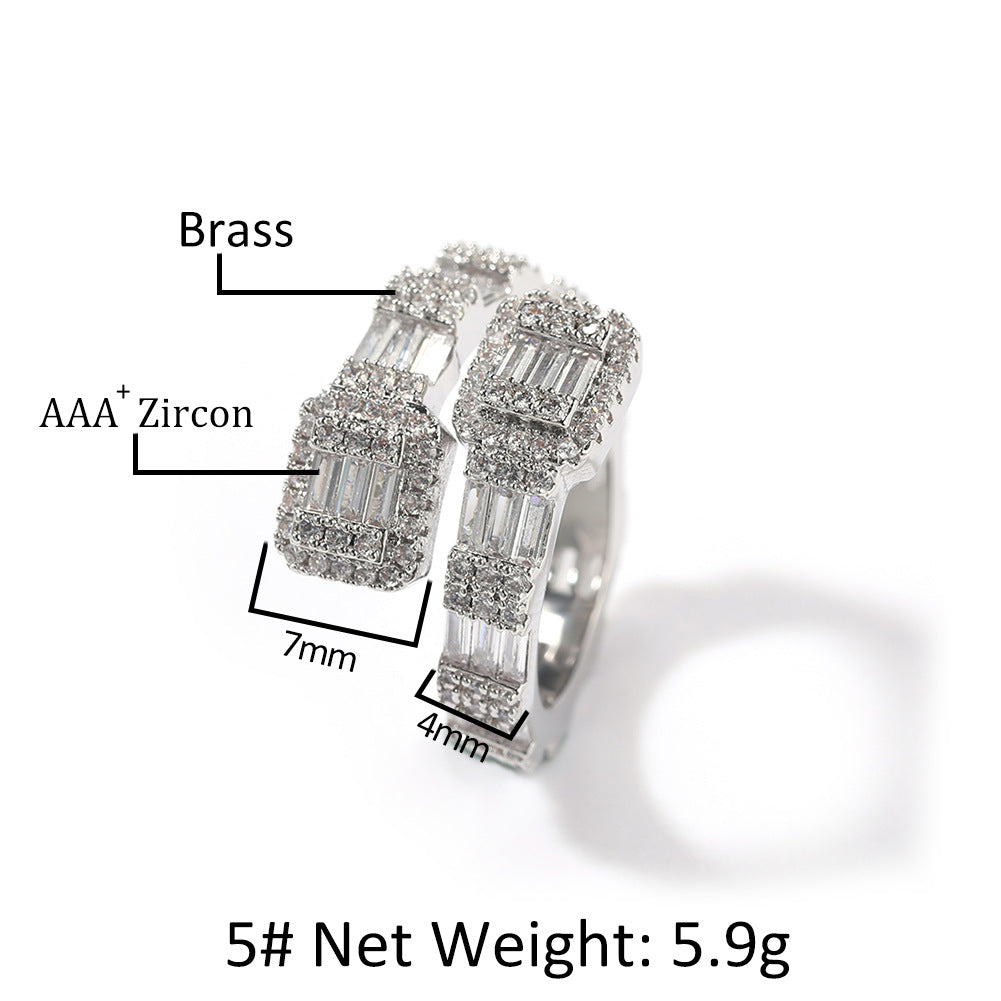 Rings 18K Gold Copper Plated T Square Zircon Ring Spectrum
