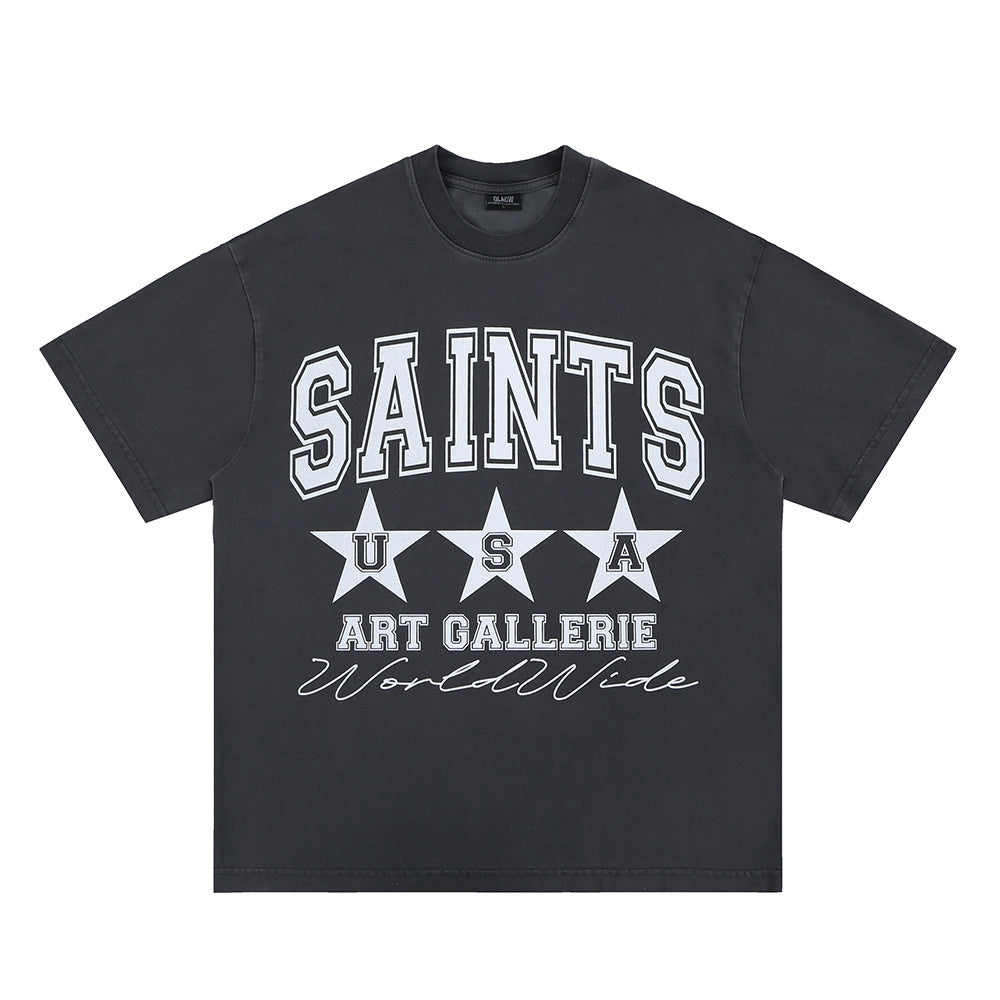 Vic Streetwear Summer Vintage Washed Short Sleeve T-Shirt
