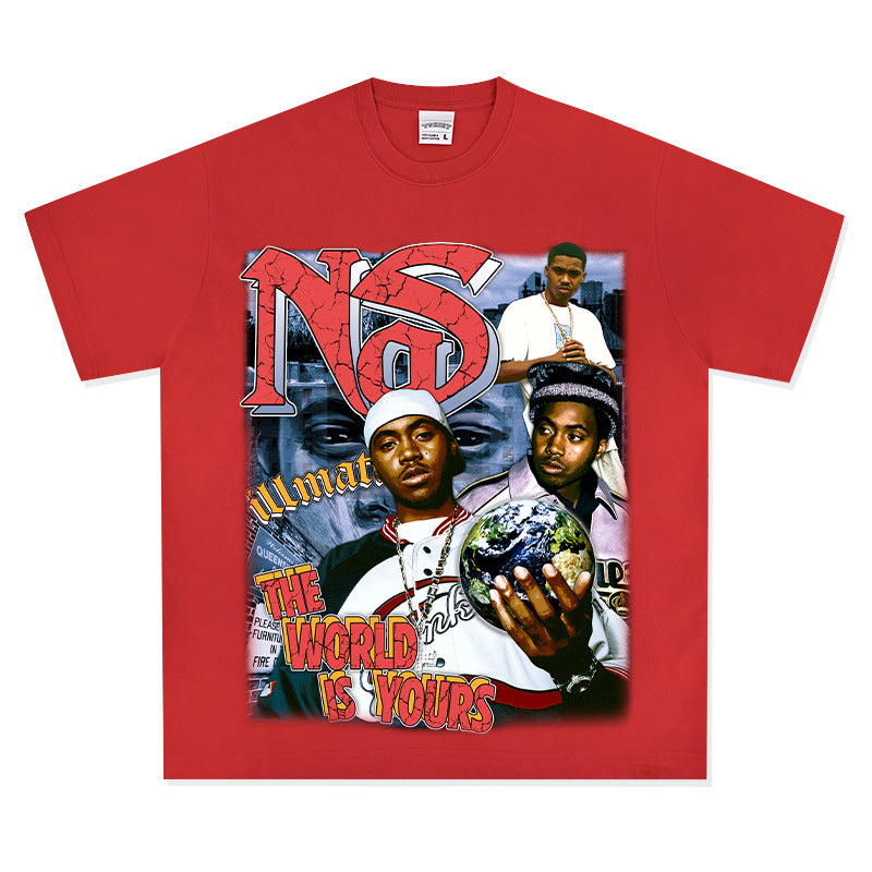 Streetwear masculino vintage hip hop nas print short sleeve t-shirt vintage