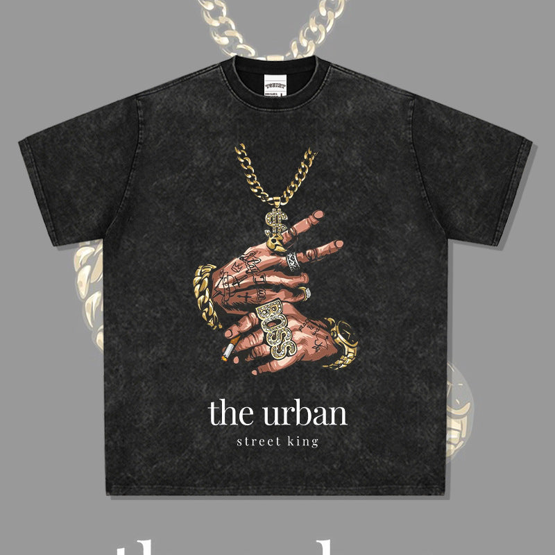 Streetwear masculino summer vintage short sleeve hip hop print t-shirt