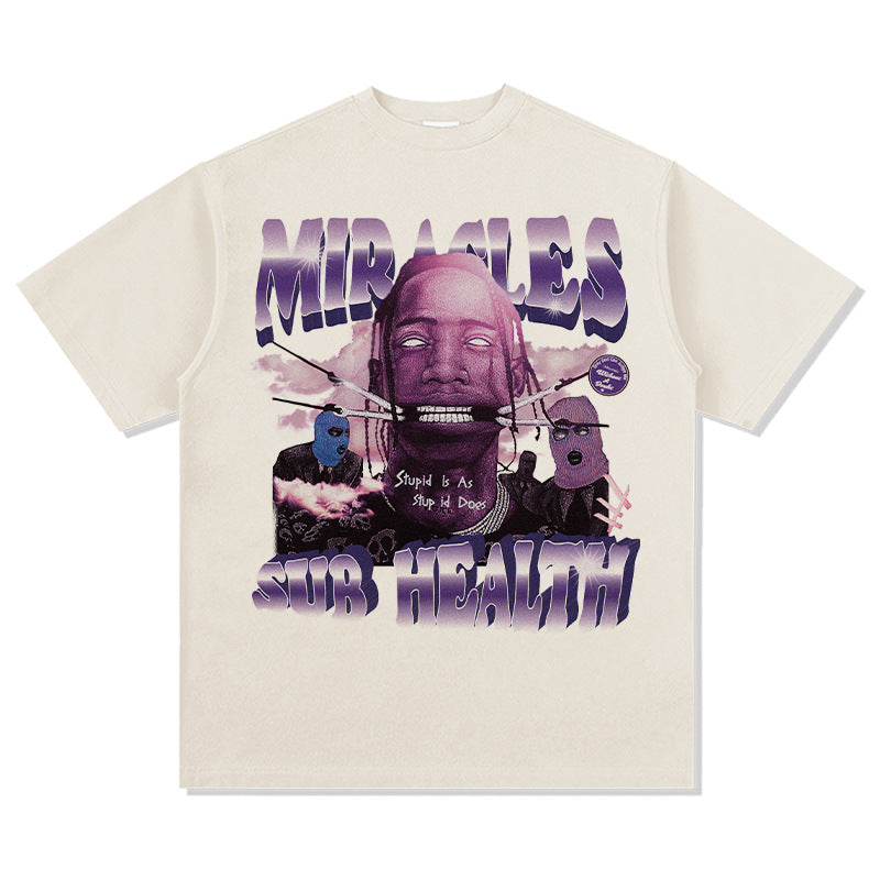 Cool t rapper rap character print t-shirt, hip hop hiphop short sleeve loose top
