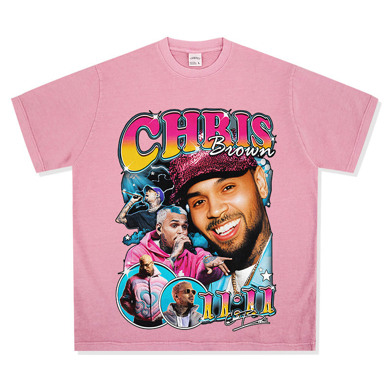 Streetwear masculino vintage Chris Brown print short sleeve t-shirt vintage