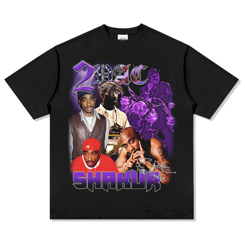 Marcas streetwear usa hip hop tupac print vintage short sleeve t-shirt vintage