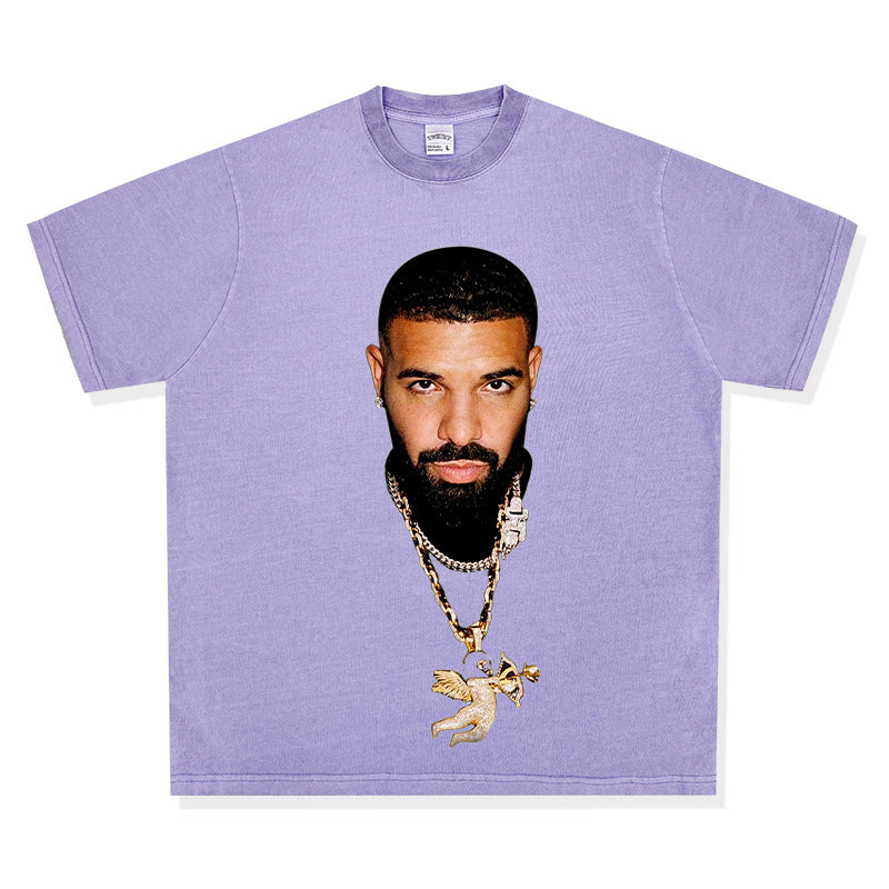 Outfit streetwear Vintage Hip Hop Drake Big Head Print Short Sleeve T-Shirt