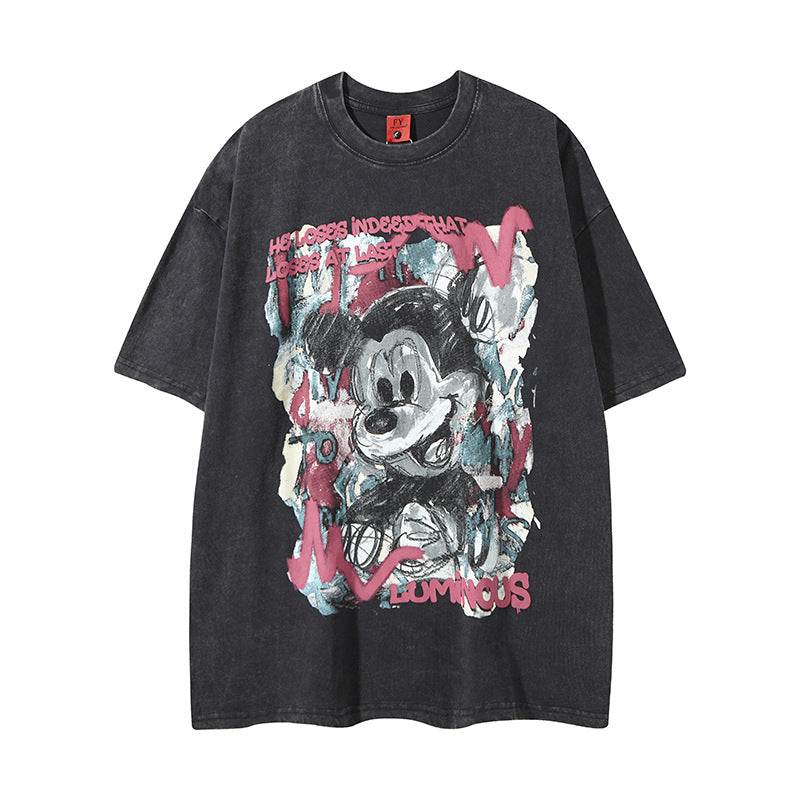 New York Hip Hop Style Old Crew Neck Short Sleeve T-Shirt Hip Hop Loose Top