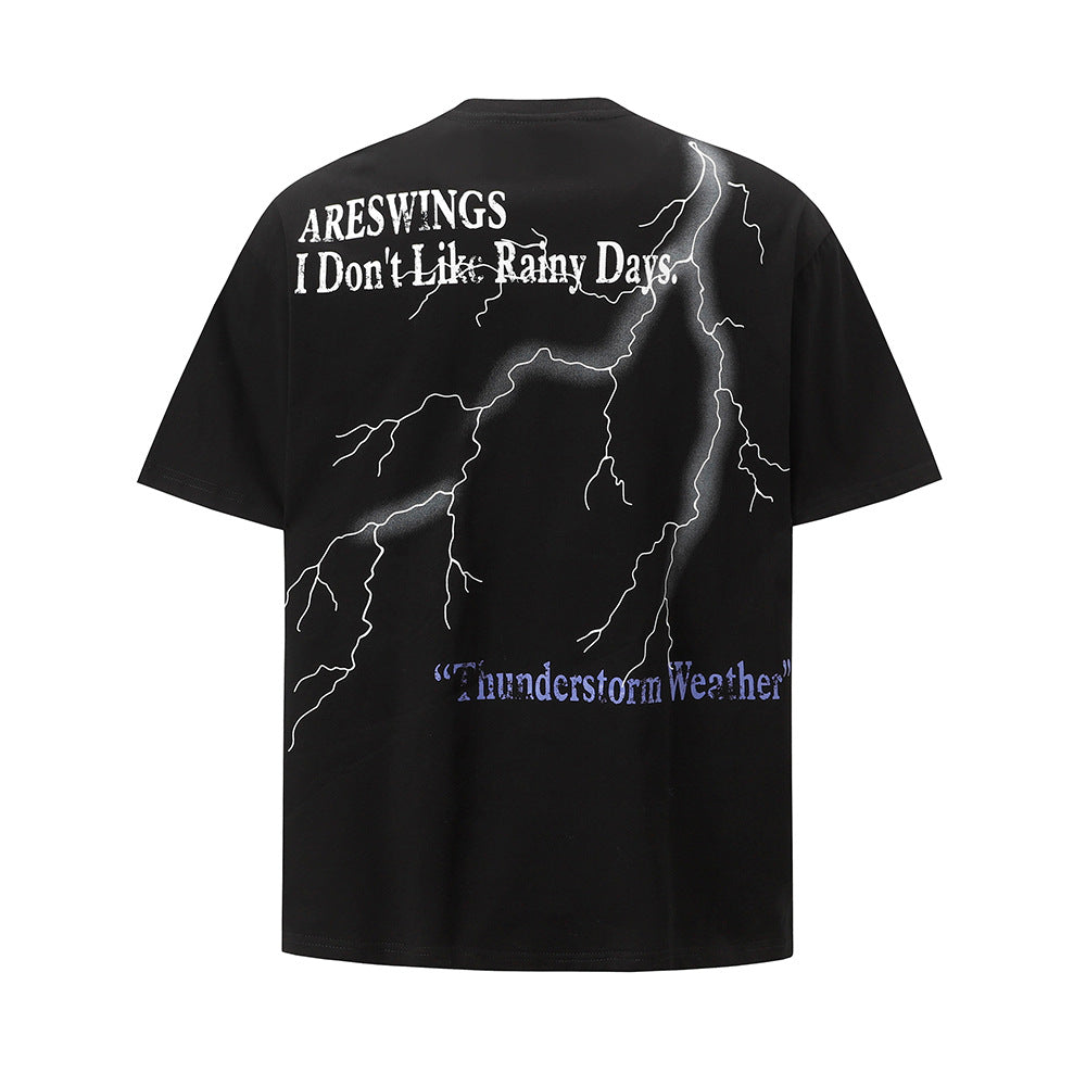 Hip Hop Clothes New York Vintage Lightning Print Pound Loose Crew Neck Short Sleeve T-shirt
