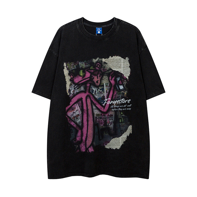 New York Hip Hop Style Vintage Wash Short Sleeve T-Shirt