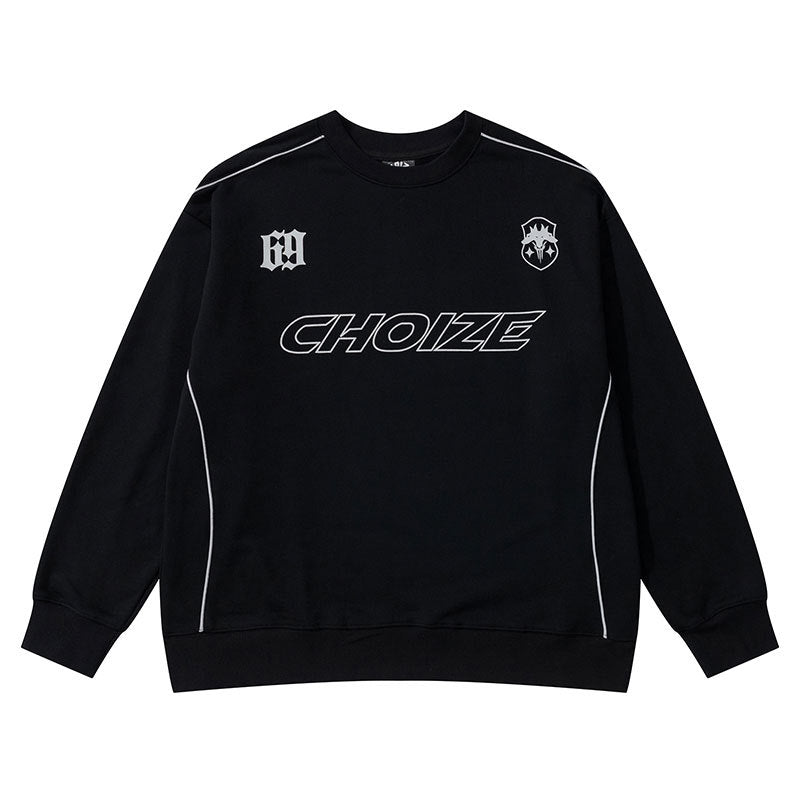 Marcas De Streetwear Reflective Strip Crew Neck Oversize Long Sleeve Top