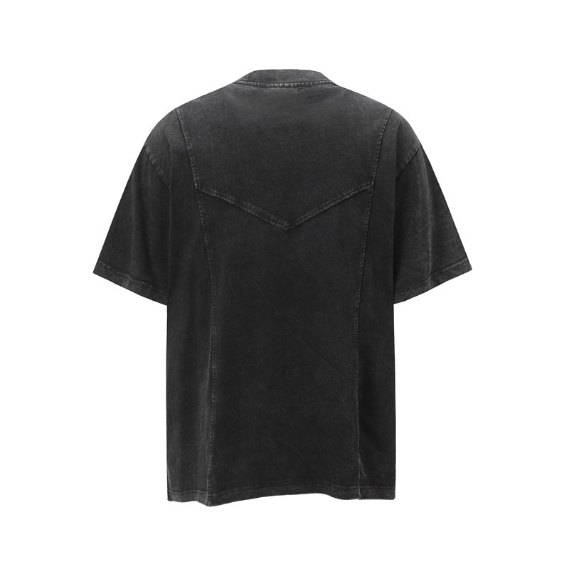 Camisas Retros Vintage Short Sleeve Loose Old Washed Half Sleeve T-Shirt