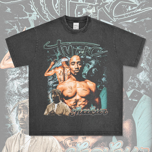 Outfit streetwear vintage hip hop tupac print, short sleeve t-shirt