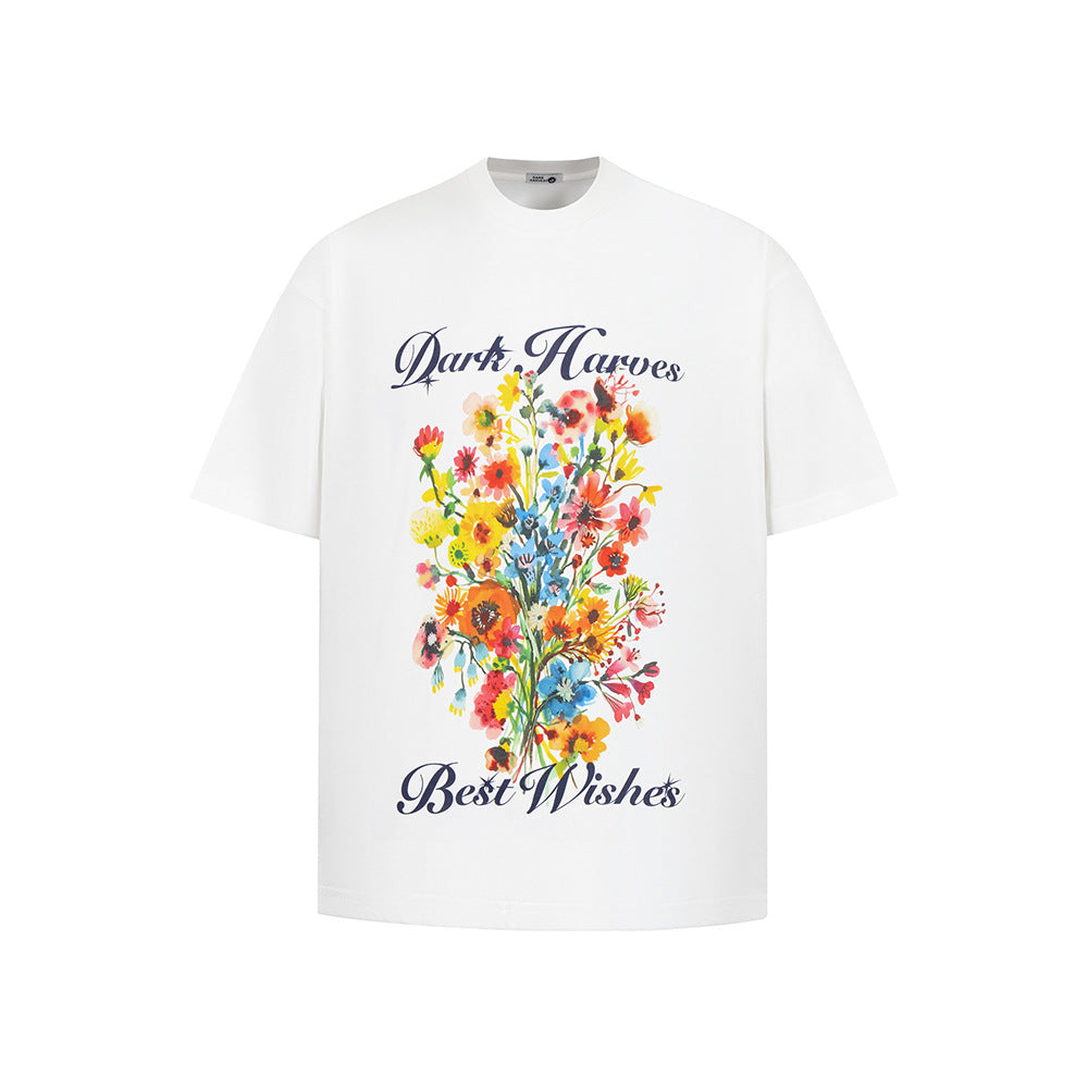 Nostalgia T Shirts Vintage Floral Print Short Sleeve Crew Neck T-Shirt