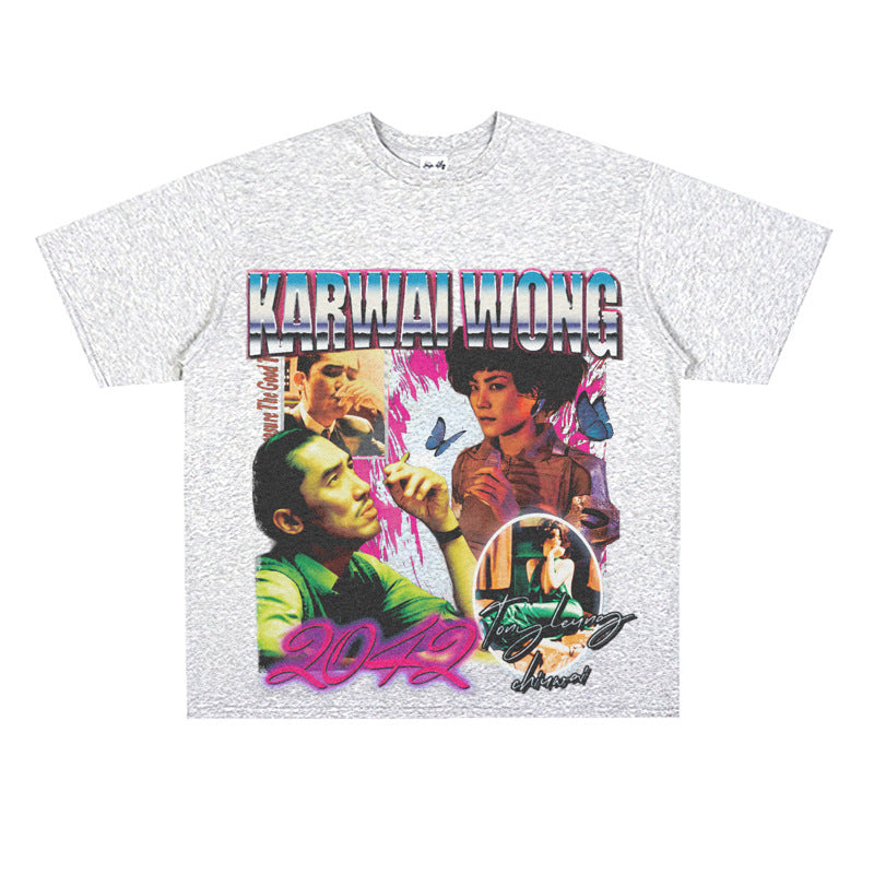 Film Star T Shirt Short Sleeve American Retro Loose round Neck T-shirt for Men and Women