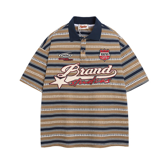 Vestimenta De Los 90 Summer Vintage Embroidered POLO Shirt Lapel Striped T-Shirt