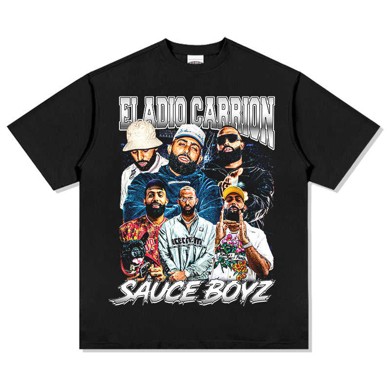 Outfit streetwear hip hop Eladio Carrion print short sleeve t-shirt