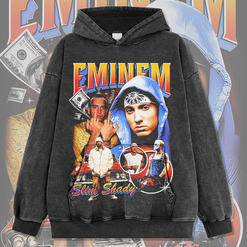 Marcas streetwear usa vintage hip hop emminem emminem print wash hoodie