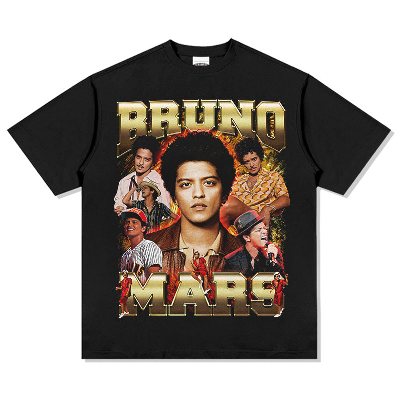 Outfit streetwear vintage hip hop bruno Mars print short sleeve t-shirt