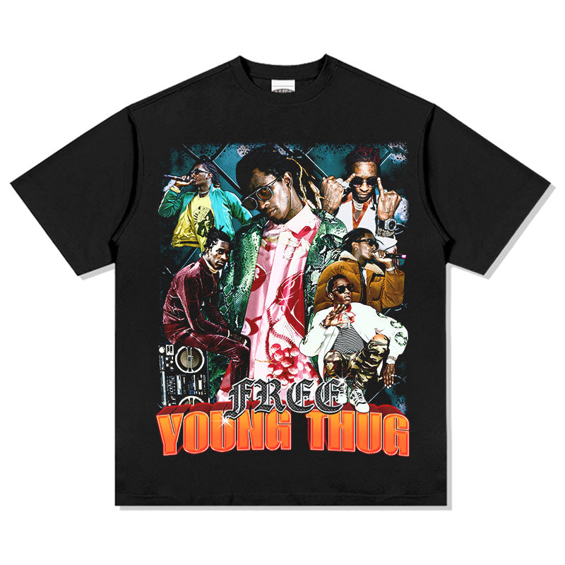 Cool t rapper hip hop Young Thug print vintage hiphop short sleeve t-shirt