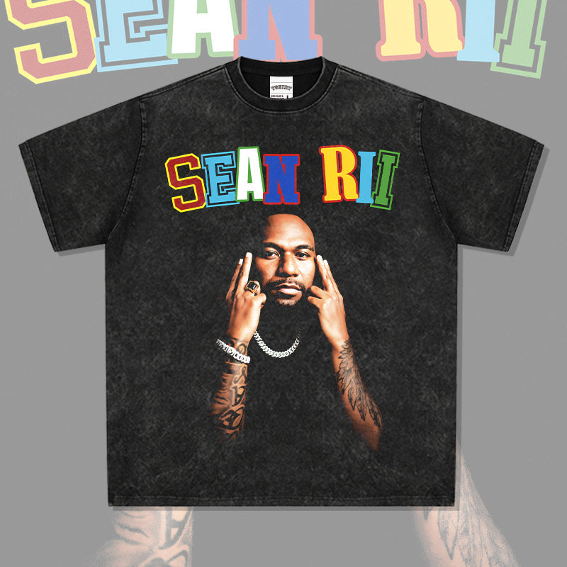 Streetwear masculino vintage hip hop SEAN RII Mockup print short sleeve t-shirt