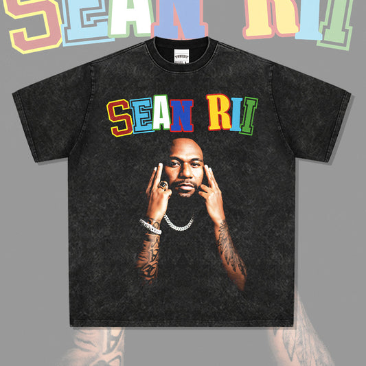 Streetwear masculino vintage hip hop SEAN RII Mockup print short sleeve t-shirt