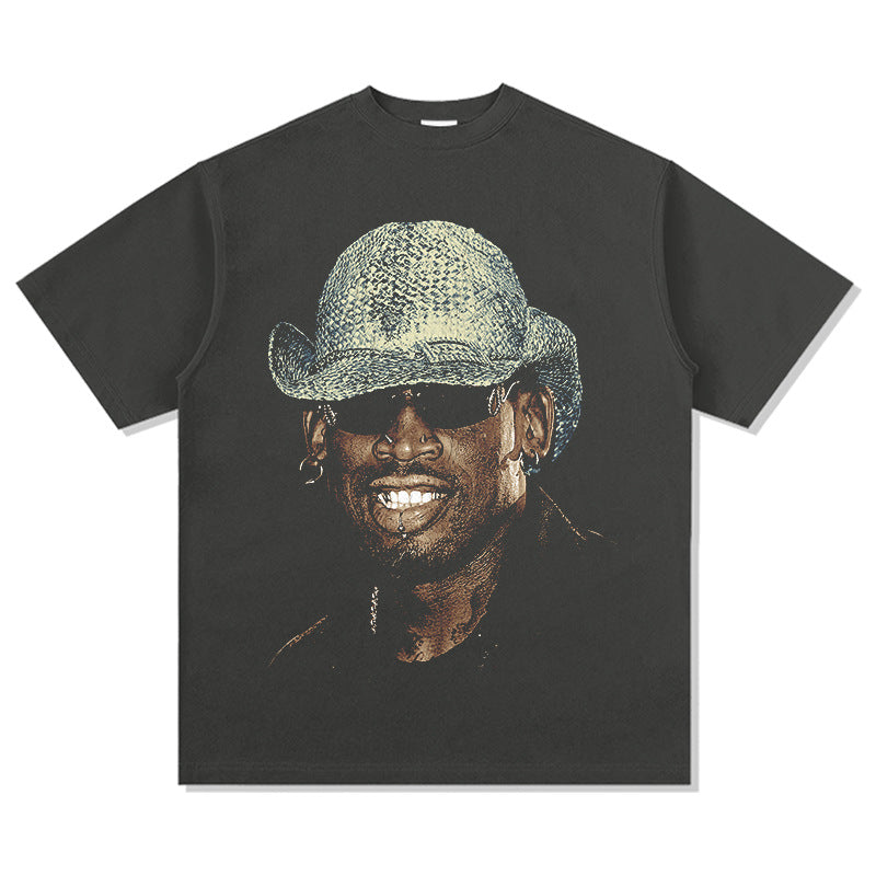 New york hip hop shop dennis rodman star avatar retro print short sleeve t-shirt