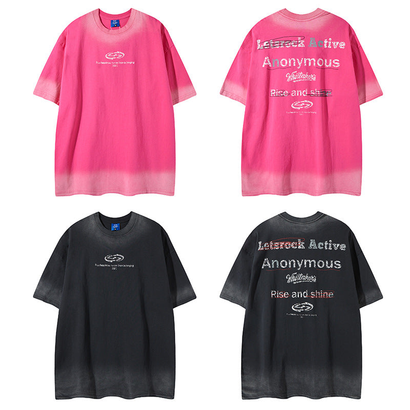 Camisas Retros short sleeve t-shirt wash gradual change loose