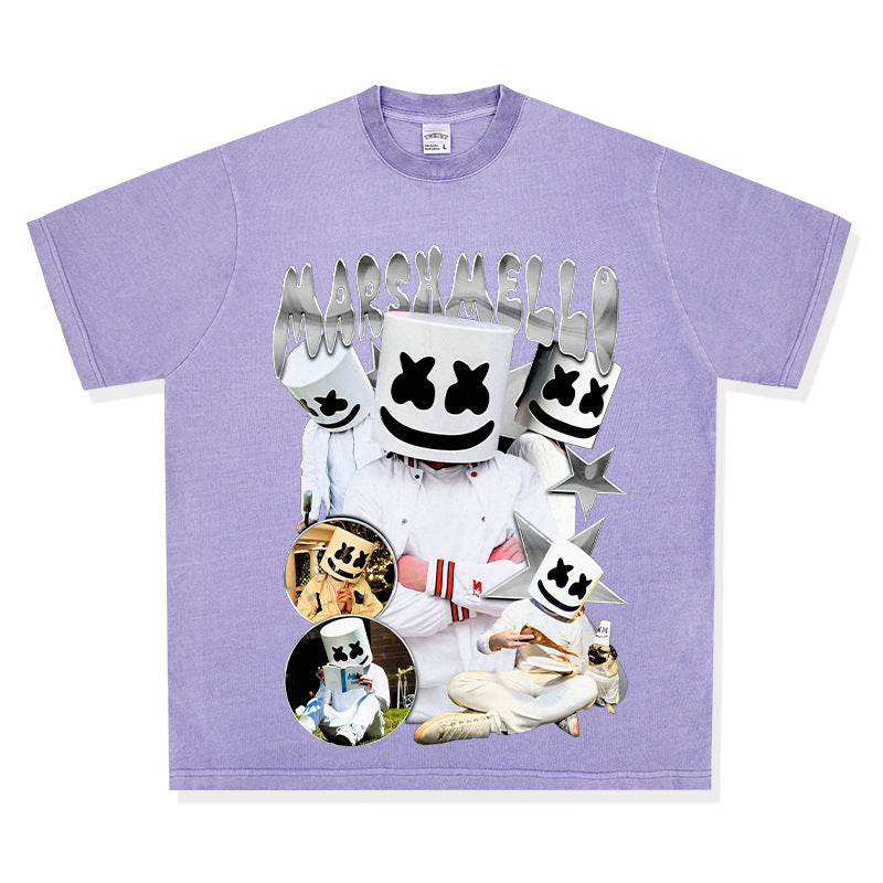 Streetwear masculin MARSHMELLO vintage hip hop rap print short sleeve t-shirt