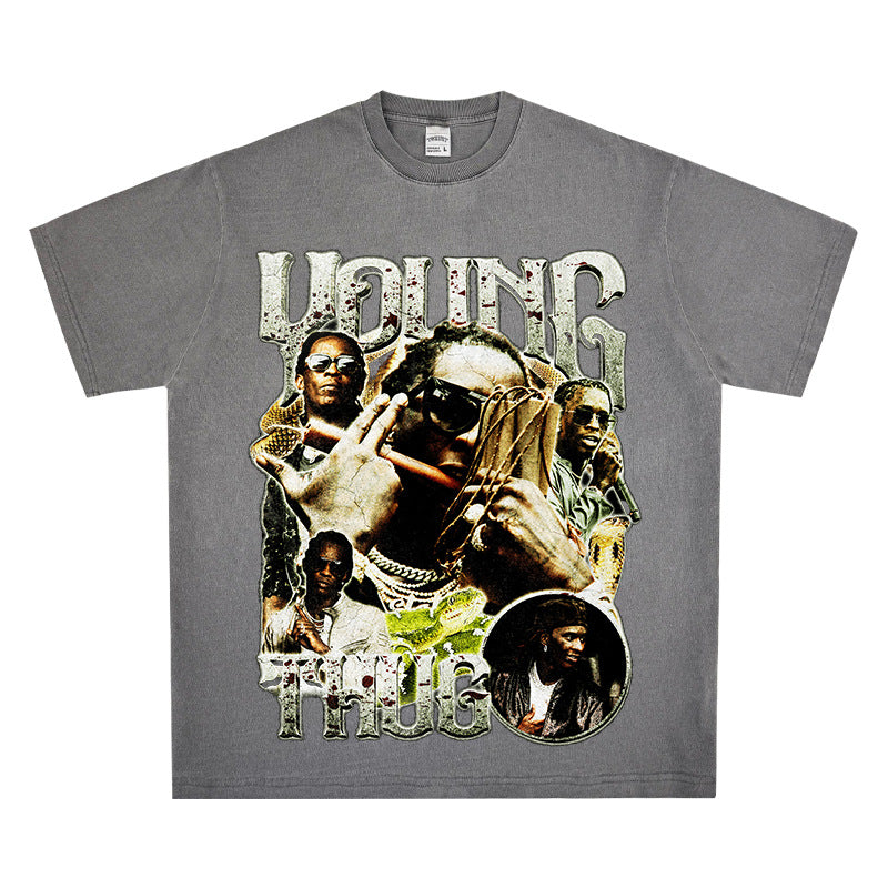 Cool t rapper vintage hip hop Young Thug print short sleeve t-shirt